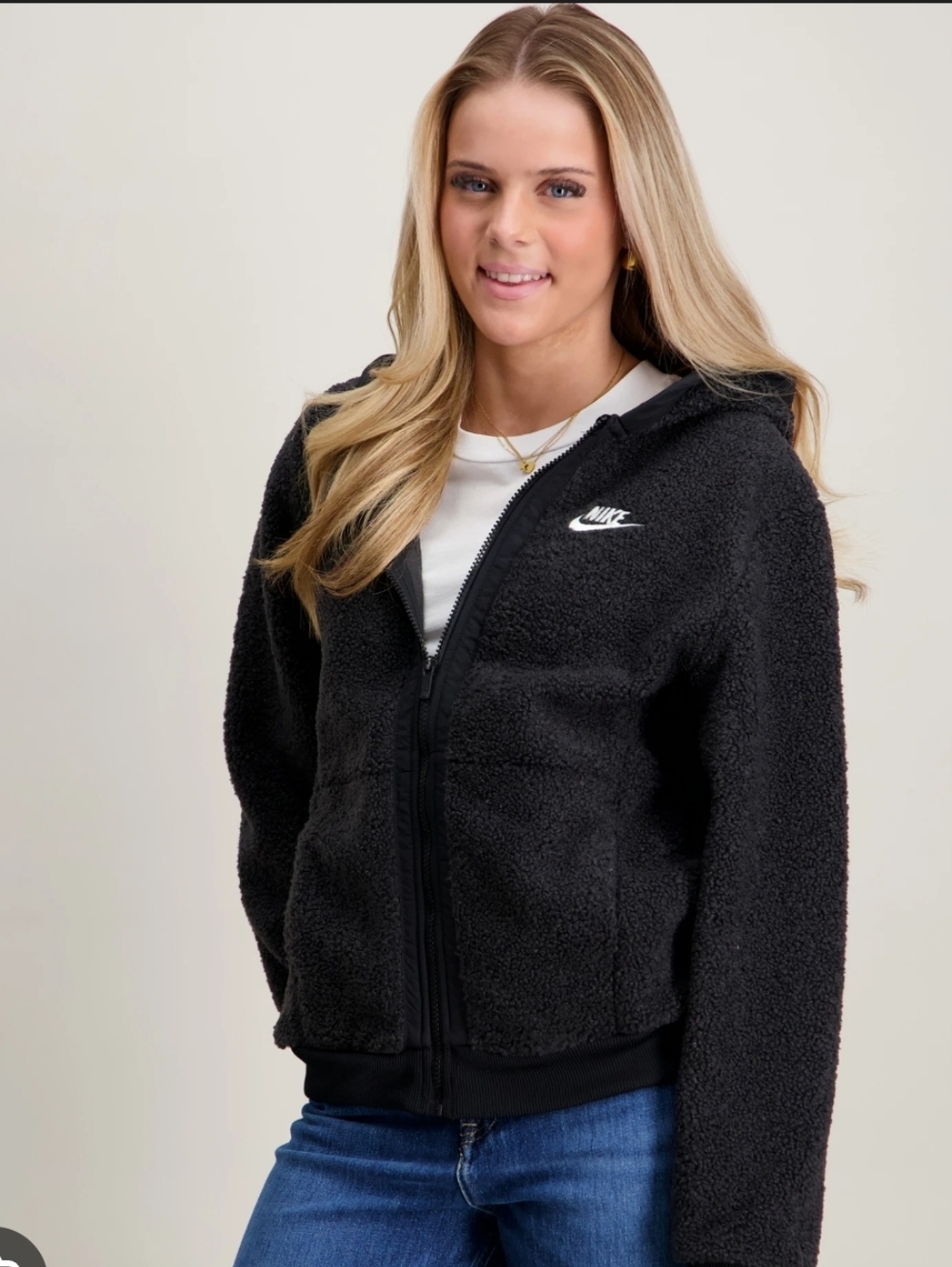 Nike Black Sherpa Zip-Up Hoodie Jacket
